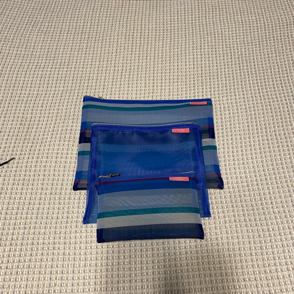 Blue Striped Mesh Pouches Set